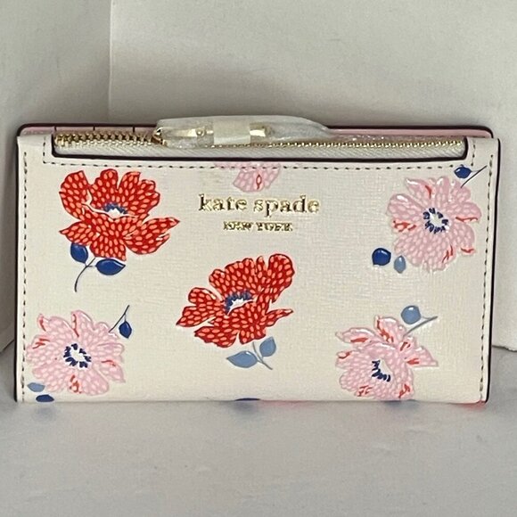 Kate Spade Morgan Dotty Floral Slim Bifold Wallet ID Womens Leather White ORGPKG - Picture 8 of 8
